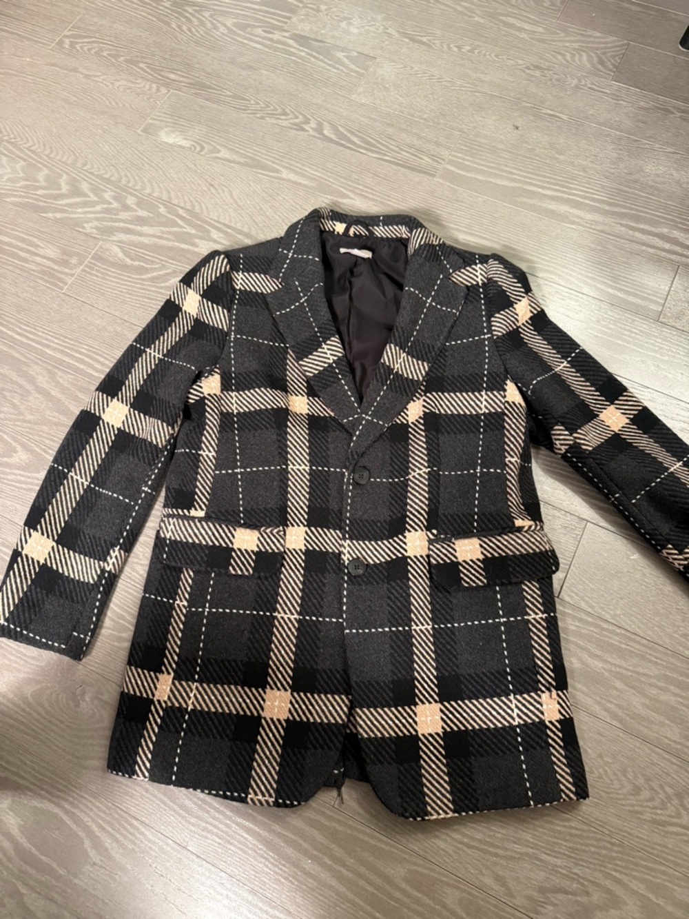 H&M Black and Beige Plaid Blazer